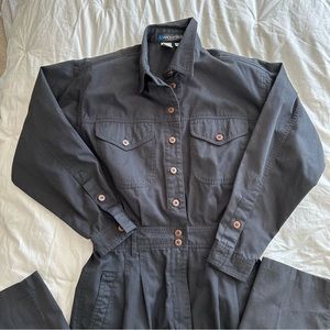 Vintage Architect Petites Navy Workwear Long Sleeve Jumpsuit